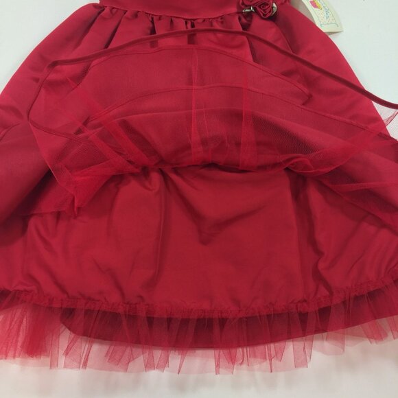 Marmellata Girl's Red Dress Rosette Tulle Underlay Fancy Party Holiday Size 4T - Picture 9 of 16